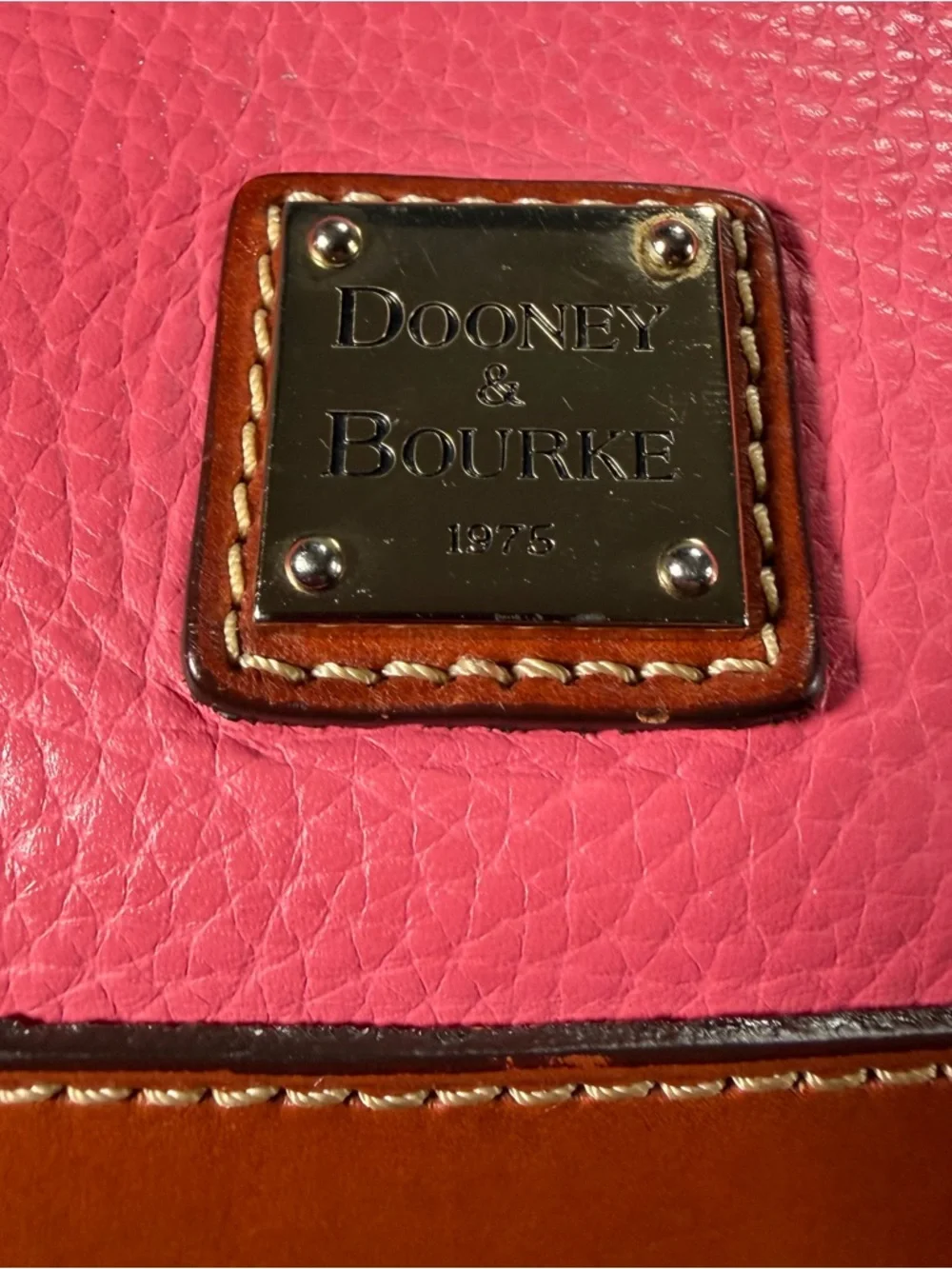 Dooney & Bourke Hot Pink Leather Satchel with Brown Trim - Picture 2 of 13